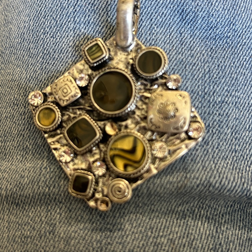 Premier Designs Silver and  Tiger Eye with Unique Design Pendant